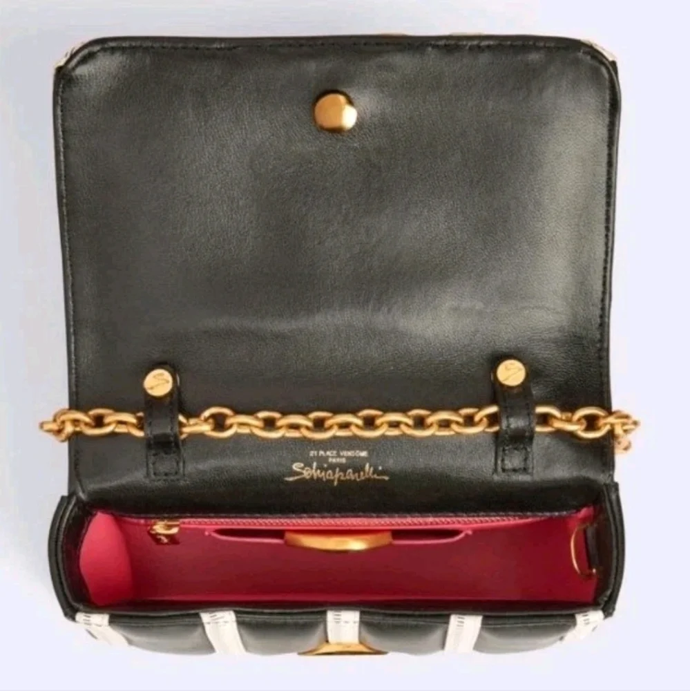 NWT Schiaparelli Black&White Tape Measure motiff Clutch/bag  With Key Charm - Picture 5 of 12